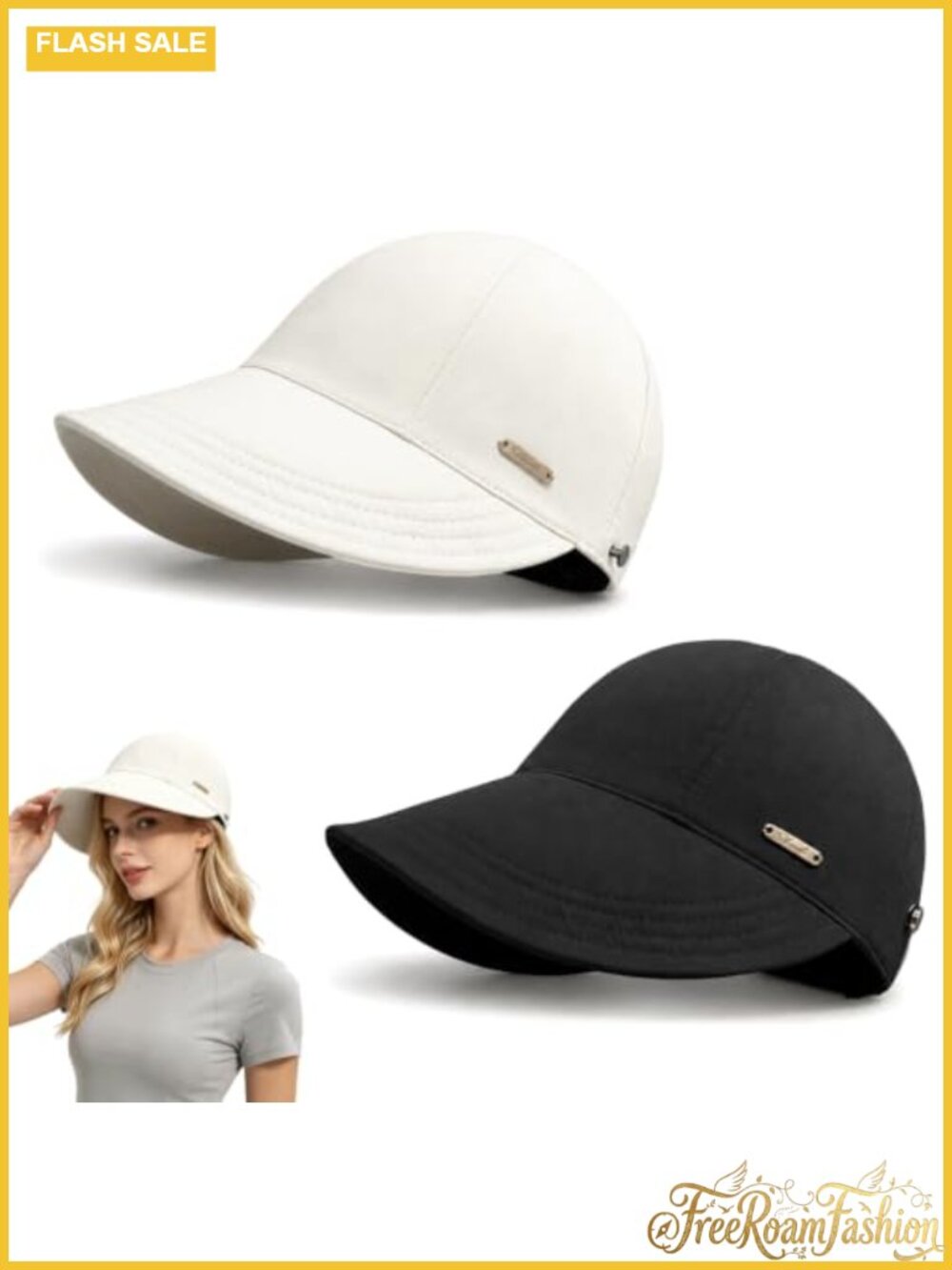 2 Pack Women's Wide Brim Ponytail Sun Hat Foldable Breathable Polyester